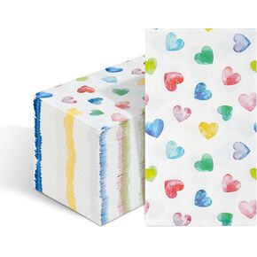 100 Valentine's Day Paper Napkins Heart Disposable Hand Towels Decorative Colorful Rainbow Heart 3 Ply Guest Napkin for Valentines Kitchen Bathroom Birthday Wedding Holiday Party Supplies