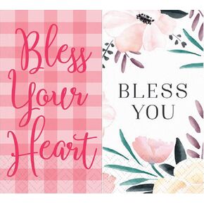 Design Design Hankies Pocket or Purse Tissue Packets Bundle of 6 (Bless Your Heart & Bless You Floral)