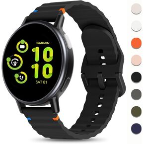 Silicone Bands Compatible with Garmin Vivoactive 4 Watch Band/Venu 3/Venu 2 Women Men, Soft Wave Rubber Strap for Forerunner 745/265/255 Music Quick Release Wristband with Decorative Woven Line