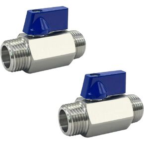 316 Stainless Steel Mini Ball Valve 1/2" NPT Male x Male Thread Shut Off Valve 2PCS