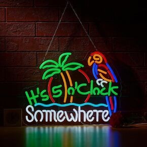 ZODZ Its 5 00 O'clock Some Where Parrot Neon Sign for Wall Décor Dimmable Palm Tree Sun LED Man Cave Bar Beer Garage Neon Light USB Powered Neon Art Signs