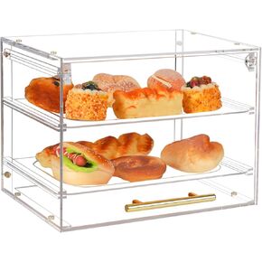Large Pastry Display Case, Acrylic Bread Box with Front Door, Cake Donut Sourdough Bread Baking Supplies and Accessories, for Bakery Kitchen Stuff Countertop (2-Tier)