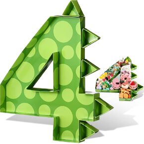 Mifoci 13.7" Dinosaur Charcuterie Board Green Cardboard Number for Cupcake Charcuterie Birthday Party Fillable Paper Mache Chocolate Candy Cake Dinosaur Birthday Party(Number 4)