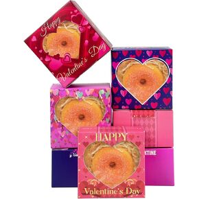 qiqee Valentine Bakery Boxes with Window 4 * 4 * 2.5 Inch 60 Packs Mini Cookie Boxes Macaron Boxes Small Donut Pastry Boxes for Valentine's Day