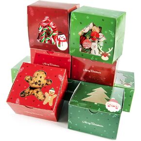 20 Pack Christmas Cookie Boxes, 4x4x2.5 inches Small Baking Boxes with Window,Christmas Cookie Boxes for Gift Packaging for Desserts, Candy, Donut