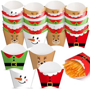 40 Pcs Christmas French Fries Holder 12 oz Christmas Charcuterie Cups Disposable Paper Snack Cups Santa Elf Elk Snowman French Fry Container Box Appetizer Cups for Christmas Party Supplies