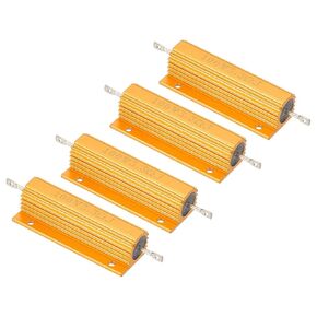 PATIKIL 100W 3.3 Ohm Aluminum Shell Resistor, 4 Pack Aluminum Housing Resistor Housed Case Wirewound Resistors Screw Tap Power Resistor 5% Tolerance, Golden