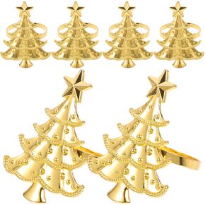 UPKOCH Christmas Tree Napkin Rings Set of 6, Golden Metal Napkin Holder Rings for Xmas Holiday Party Dinner Wedding Table Decoration, Christmas Napkin Buckles for Cloth Napkins