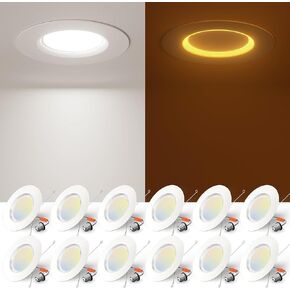 Amico 12 Pack 6 inch 5CCT LED Recessed Lighting with Night Light, 12.5W=100W, 1000LM Can Lights with Baffle Trim, Dimmable, Retrofit Downlight, 2700K/3000K/3500K/4000K/5000K Selectable - ETL & FCC
