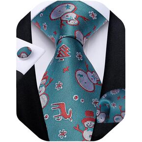 DiBanGu Christmas Ties for Men Xmas Holiday Necktie and Pocket Square Cufflinks Set Vacation Festive Necktie with Gift Box