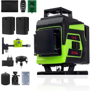Laser Level 360 Self Leveling,4x360° 16 Lines 4D Green Cross Line Laser with 2 Batteries, Adjustable Brightness & Remote Control for Construction, Tiling, and Picture Hanging