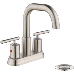4Inch 2 Handle Brushed Nickel Bathroom Faucet for Sink 3 Holes, Centerset Bathroom Sink Faucet with Pop up Drain Assembly and Water Supply Lines, Brushed Nickel