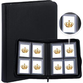 Toploader Binder,4-Pocket Double Sided Top Loader Binder,Holds 128 Cards in 3"x4" Toploaders,PU Leather Card Binder Abulm for Toploader Trading,Sports,and Gaming Cards (Black)