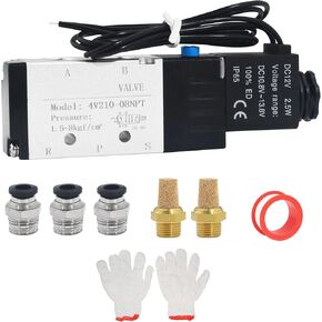 Solenoid Valve 1/4 Inch NPT DC12V Pneumatic Single Coil Pilot-Operated Electric Valve 2 Position 5 Way Connection Type Junction Box (4V210-08, Out of Line)