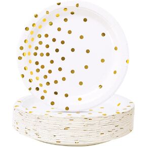 White and Gold Party Supplies, Gold Dot Paper Dessert Plates (50-Count)
