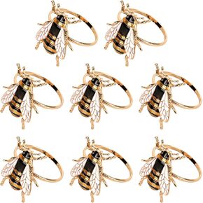 SHIDOW Bumble Bee Napkin Rings, Bee Napkin Holder, Gold Bee Napkin Rings, Metal Napkin Rings, for Wedding Parties, Dinners, Thanksgiving, Easter, Decor（8PCS）