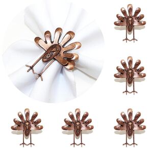 Turkey Napkin Ring Holders 6 PCS Thanksgiving Halloween Napkin Rings Fall Napkin Ring Holders Turkeys Dinner Tables Rings for Thanksgiving, Dinner Parties, Weddings, Family Gatherings (Turkey)