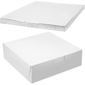 10 Pcs Large Cake Box White Non Window Corner Lock Bakery Box Square Cardboard Cake Boxes Paperboard Pastry Containers for Birthday Party Holding and Displaying Dessert (16 x 16 x 5 Inches)