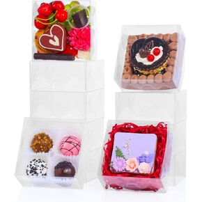 50pcs 4x4x2 Inch Plastic Clear Pastry Bakery Boxes Cookies Boxes Dount Boxes Truffle Boxes Browine Cake Boxes Chocolate Covered Strawberries BoxesTreat Boxes for Party Favors Wedding