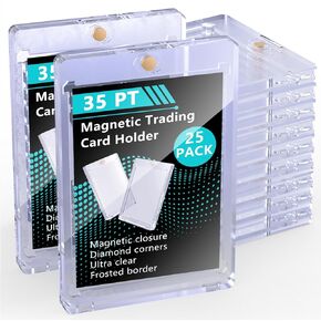 35pt Magnetic Card Holder for Trading Cards 25ct One Card Holder Touch Baseball Card Protectors Hard Plastic Magnetic Card Case Sports Display Football Magnetic Top Loads for Cards Sleeves