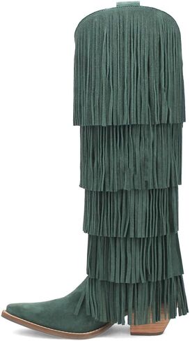 Dingo Womens Wild Child Fringe Snip Toe Casual Boots Over the Knee Mid Heel 2-3" - Black in Kuwait
