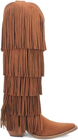 Dingo Womens Wild Child Fringe Snip Toe Casual Boots Over the Knee Mid Heel 2-3" - Black in Kuwait