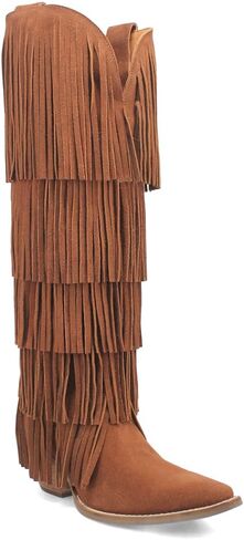Dingo Womens Wild Child Fringe Snip Toe Casual Boots Over the Knee Mid Heel 2-3" - Black in Kuwait