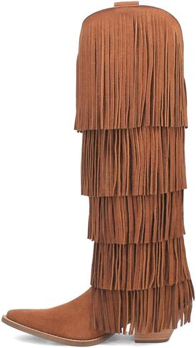 Dingo Womens Wild Child Fringe Snip Toe Casual Boots Over the Knee Mid Heel 2-3" - Black in Kuwait