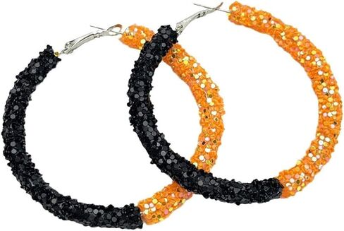 Glitter Game Day Hoop Earrings Shiny Colorful Football Rubby Circle Earrings Sports Fans Team Supporter Gift Touch Down Jewelry in Saudi Arabia