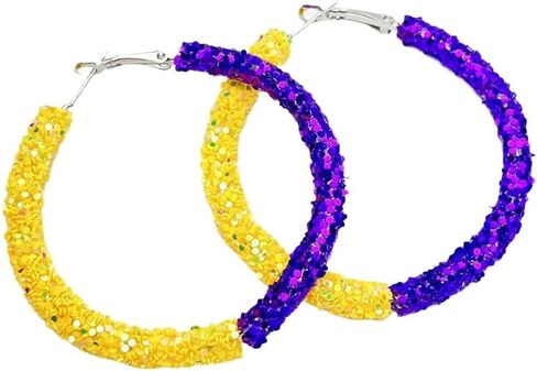 Glitter Game Day Hoop Earrings Shiny Colorful Football Rubby Circle Earrings Sports Fans Team Supporter Gift Touch Down Jewelry in Saudi Arabia