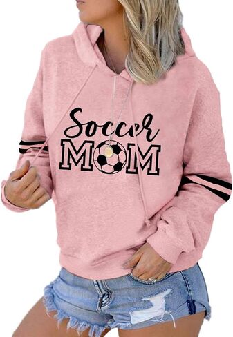 Womens Soccer Mom Hoodies Long Sleeve Casual Loose Striped Soccer Graphic Sweatshirt with Pocket in Kuwait