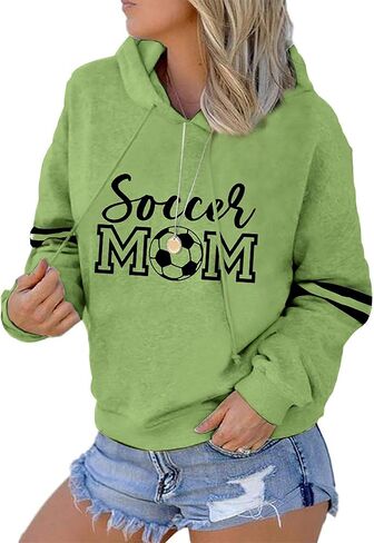Womens Soccer Mom Hoodies Long Sleeve Casual Loose Striped Soccer Graphic Sweatshirt with Pocket in Kuwait