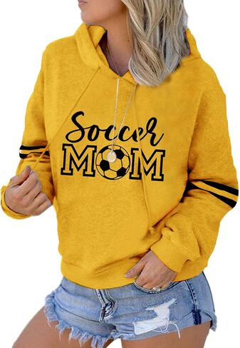 Womens Soccer Mom Hoodies Long Sleeve Casual Loose Striped Soccer Graphic Sweatshirt with Pocket in Kuwait