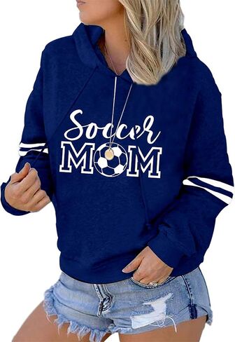 Womens Soccer Mom Hoodies Long Sleeve Casual Loose Striped Soccer Graphic Sweatshirt with Pocket in Kuwait