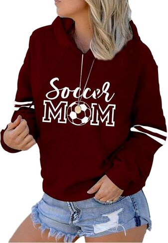 Womens Soccer Mom Hoodies Long Sleeve Casual Loose Striped Soccer Graphic Sweatshirt with Pocket in Kuwait