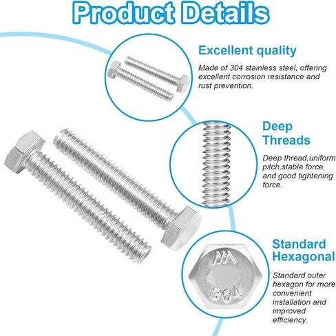 Yinpecly 25 Pcs M6 Hex Bolts M6-1.0 x 20mm Hex Head Screw Bolt 304 Stainless Steel M6-1.0mm Hexagon Bolts Hex Head Screws, Metric Machine Fully Thread, Bright Finish in Saudi Arabia