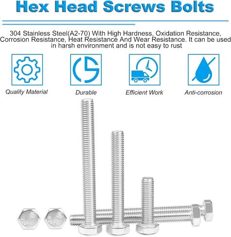 Yinpecly 25 Pcs M6 Hex Bolts M6-1.0 x 20mm Hex Head Screw Bolt 304 Stainless Steel M6-1.0mm Hexagon Bolts Hex Head Screws, Metric Machine Fully Thread, Bright Finish in Saudi Arabia