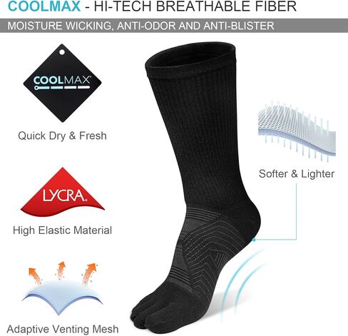 جوارب VWELL لأصابع القدم للرجال والنساء للجري COOLMAX منتصف الساق وخمسة أصابع جوارب رياضية قابلة للتنفس وخمسة أصابع سريعة الجفاف، 3 أزواج in Kuwait