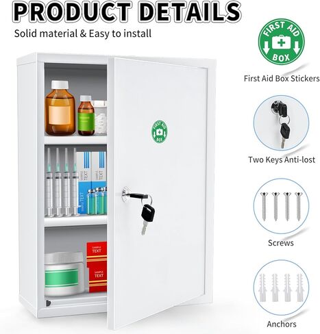 منظم خزانة طبية مثبت على الحائط للحمام، صندوق قفل لتخزين الأدوية مصنوع بشكل جيد، خزانة طبية لقفل الإسعافات الأولية من الفولاذ الآمن للعائلة in Kuwait
