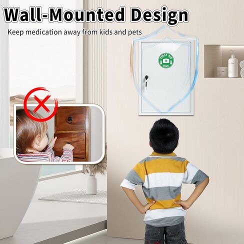 منظم خزانة طبية مثبت على الحائط للحمام، صندوق قفل لتخزين الأدوية مصنوع بشكل جيد، خزانة طبية لقفل الإسعافات الأولية من الفولاذ الآمن للعائلة in Kuwait