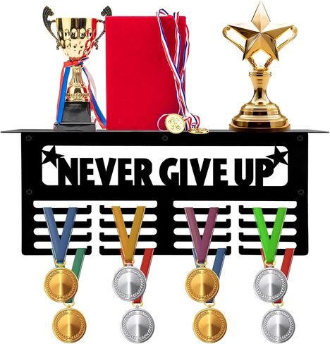 Medal Display Hanger, Sports Medal Stand Never GIVE UP Motivational Quotes Medal Shelf Display Rack for Walls Holder More Than 64 Sports Medals (Black) in Saudi Arabia