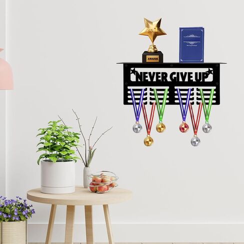 Medal Display Hanger, Sports Medal Stand Never GIVE UP Motivational Quotes Medal Shelf Display Rack for Walls Holder More Than 64 Sports Medals (Black) in Saudi Arabia