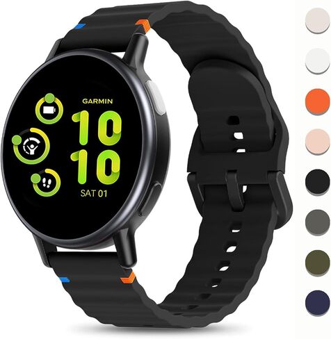 Silicone Bands Compatible with Garmin Vivoactive 4 Watch Band/Venu 3/Venu 2 Women Men, Soft Wave Rubber Strap for Forerunner 745/265/255 Music Quick Release Wristband with Decorative Woven Line in Saudi Arabia