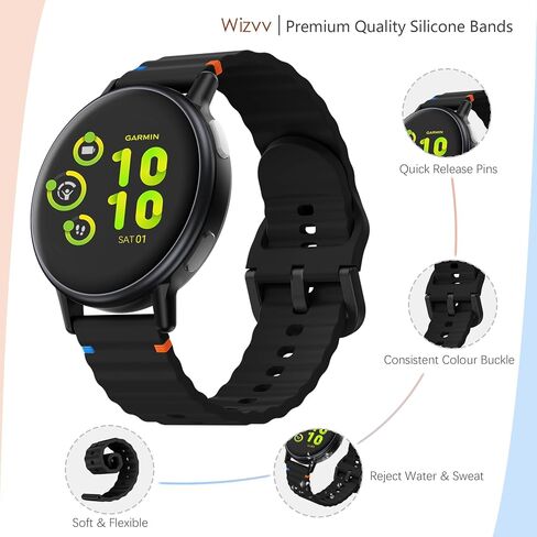 Silicone Bands Compatible with Garmin Vivoactive 4 Watch Band/Venu 3/Venu 2 Women Men, Soft Wave Rubber Strap for Forerunner 745/265/255 Music Quick Release Wristband with Decorative Woven Line in Saudi Arabia
