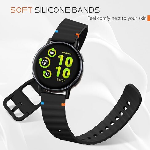 Silicone Bands Compatible with Garmin Vivoactive 4 Watch Band/Venu 3/Venu 2 Women Men, Soft Wave Rubber Strap for Forerunner 745/265/255 Music Quick Release Wristband with Decorative Woven Line in Saudi Arabia