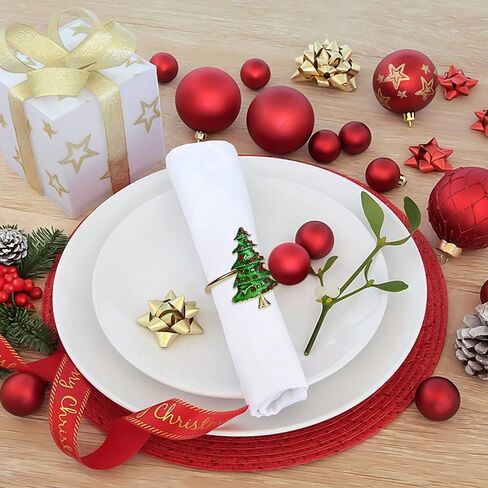 عيد الميلاد منديل الدائري مجموعة من 6، عيد الميلاد تخزين شجرة الأيائل إكليل أجراس قصب حلقات منديل هدية حفلة عيد الميلاد، أصحاب مناديل عيد الميلاد لديكور طاولة الطعام in Saudi Arabia