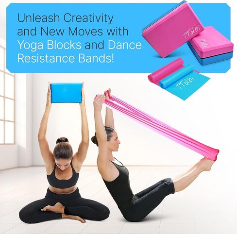 مجموعة مكعبات اليوغا المكونة من قطعتين مع أشرطة مقاومة ودليل: كتلة إسفنجية EVA غير قابلة للانزلاق - معدات تمدد مثالية للتمرينات المنزلية، والرقص، والباليه، والجمباز، والبيلاتيس، والتمرين - دعامات حزام مطاطي in Kuwait