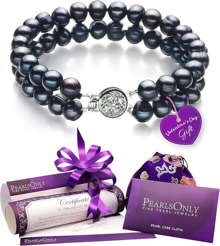 Henrike Black 6-7mm Double Strand AA Quality Freshwater 925 Sterling Silver Cultured Pearl Bracelet in Kuwait