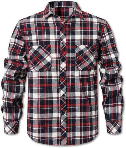 Cromoncent Mens Casual Flannel Shirts Long Sleeve Western Plaid Shirt with Double Chest Pockets,Blue Plaid,Large in Kuwait