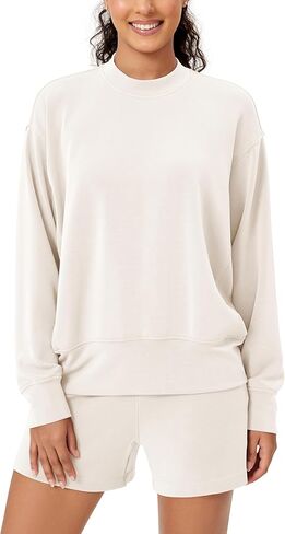 ODODOS Modal Soft Long Sleeve Oversized Sweatshirts for Women High Crew Neck Relaxed Pullover Tops in Kuwait